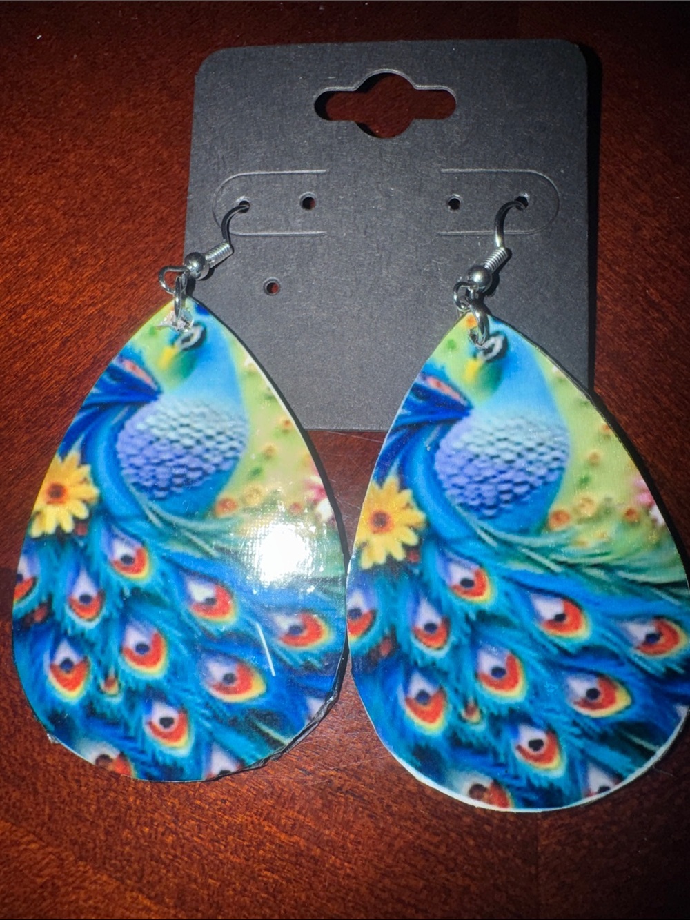 Blue Peacock Teardrop Dangle Earrings - Colorful Women’s Accessory NWOT - Picture 5 of 5